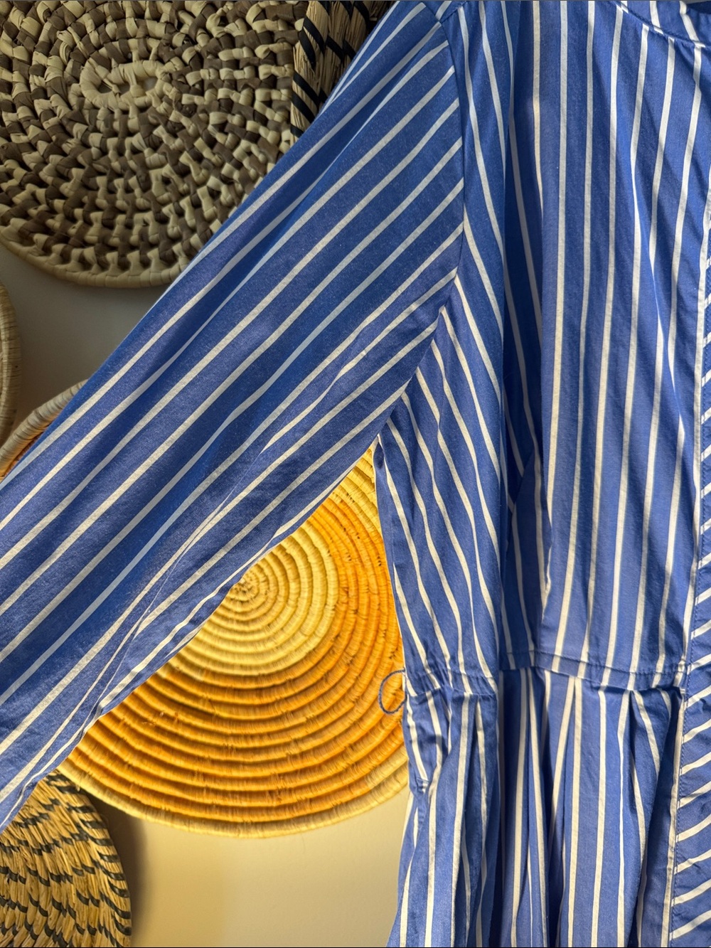 Blue and White Striped Maxi Dress - Casual Tie-Front - Picture 4 of 4